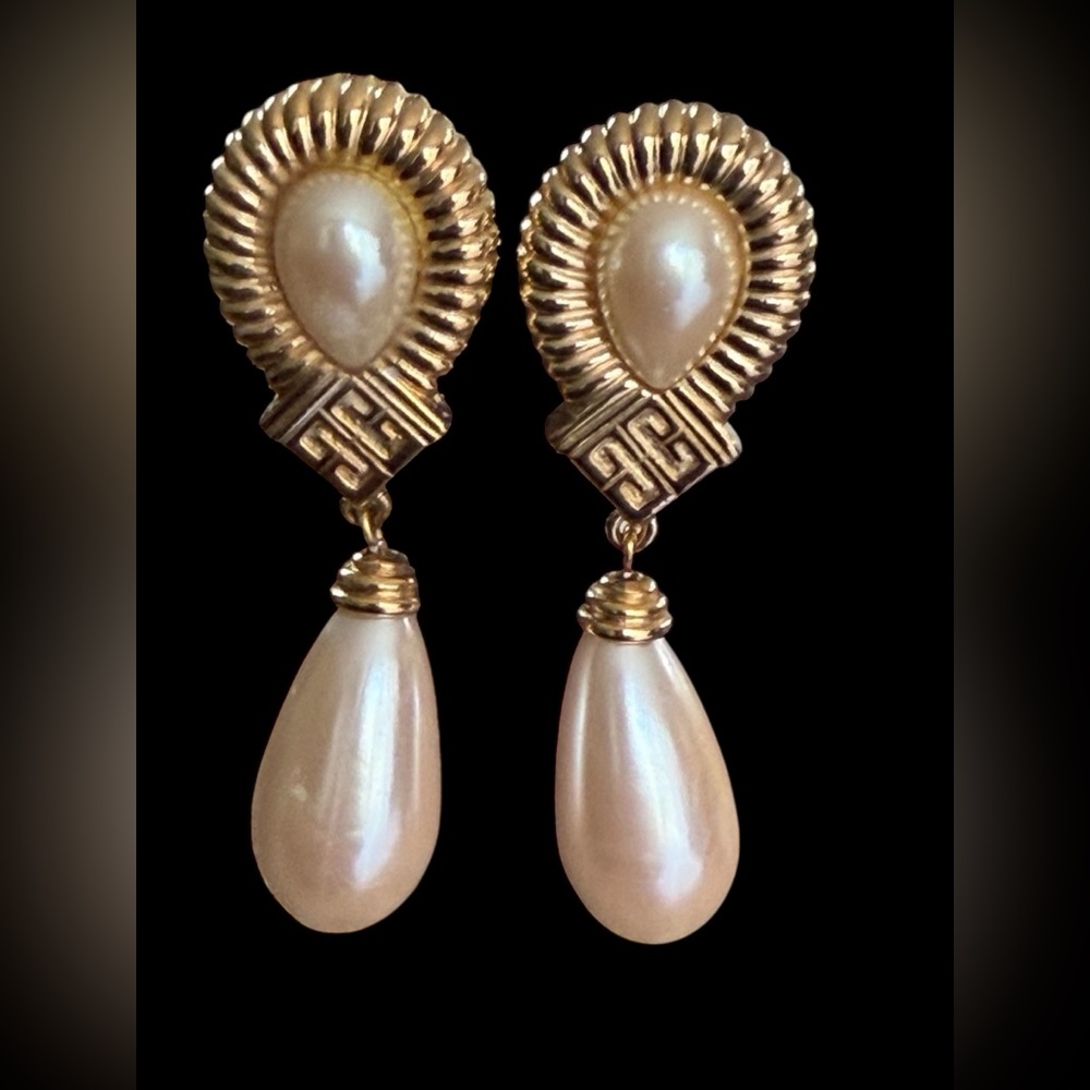 Givenchy Gold and Pearl Teardrop Dangle Earrings